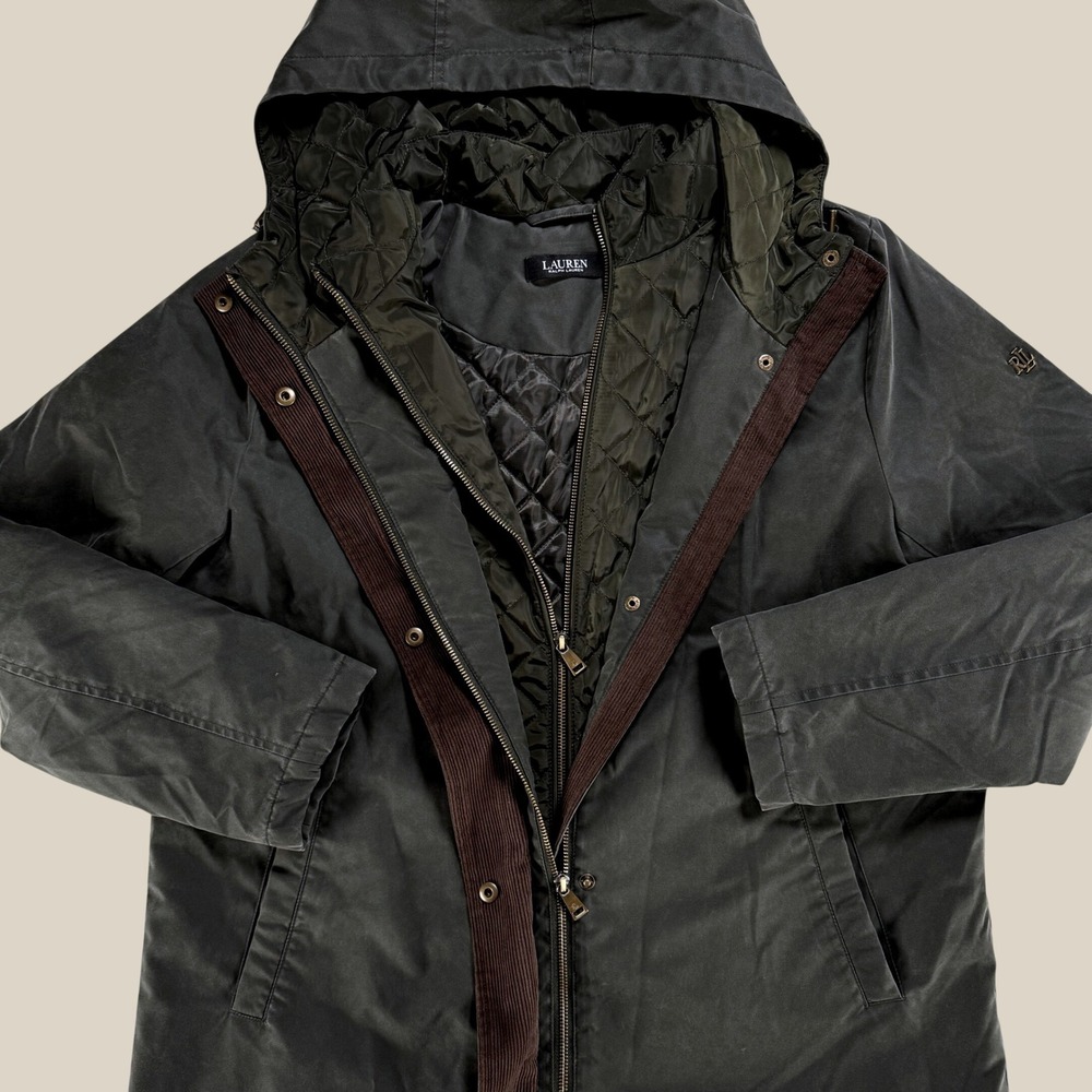 Lauren Ralph Lauren Long Hooded Parka L Forest Green Insulated Double Zip Coat - Picture 4 of 13